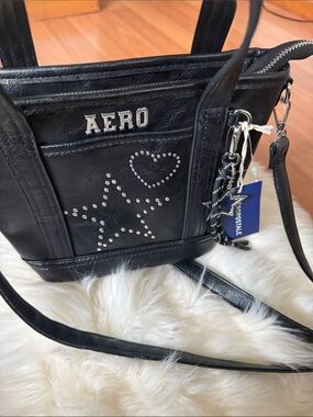 Aeropostale Black Studded Star & Heart Crossbody Tote